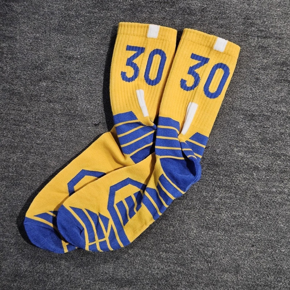 Iconic Number 30 Stephen Curry Blue/Yellow Basketball Socks Brand New